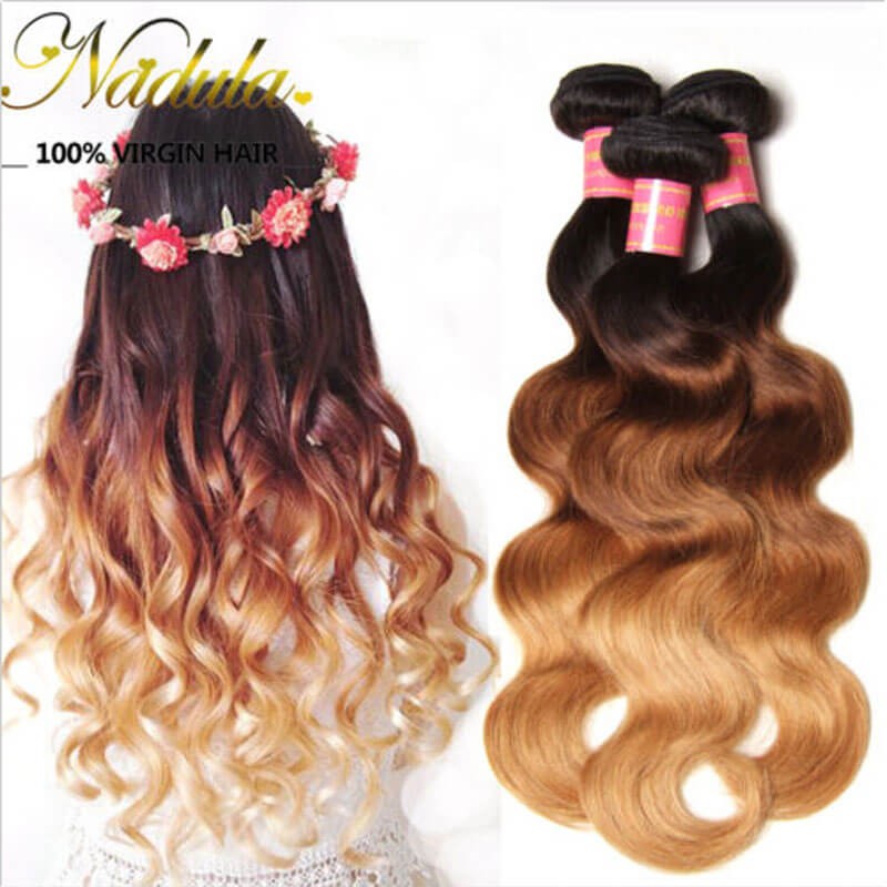 Idolra Hair Body Wave Ombre Hair 1 Bundle 3 Tone Color Human Hair Extensions For Sale